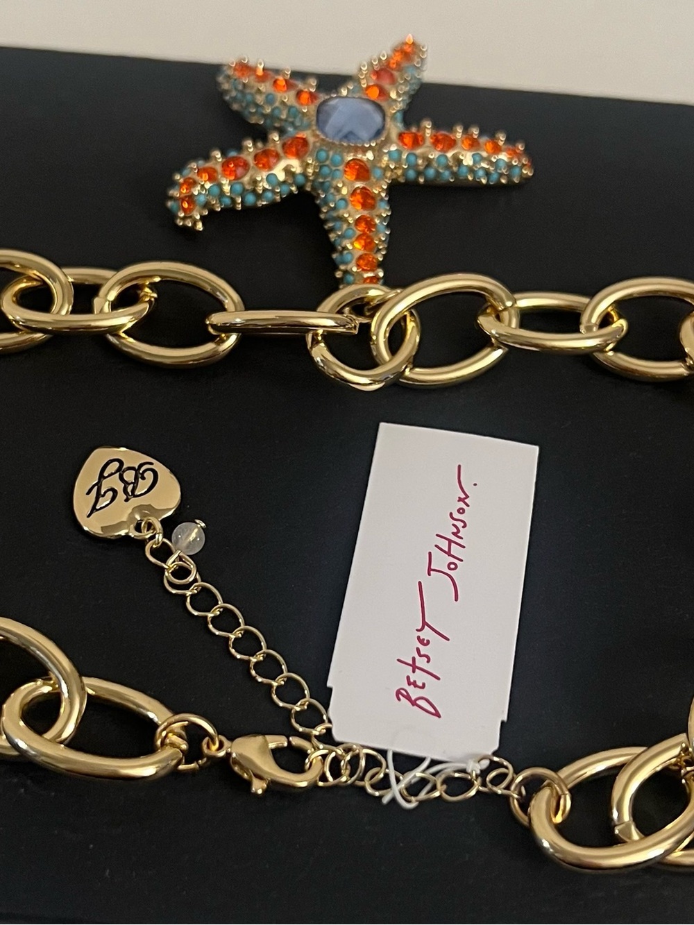 Betsey Johnson Gold-Tone Chain Necklace with Orange & Aqua Starfish Pendant - Picture 11 of 16